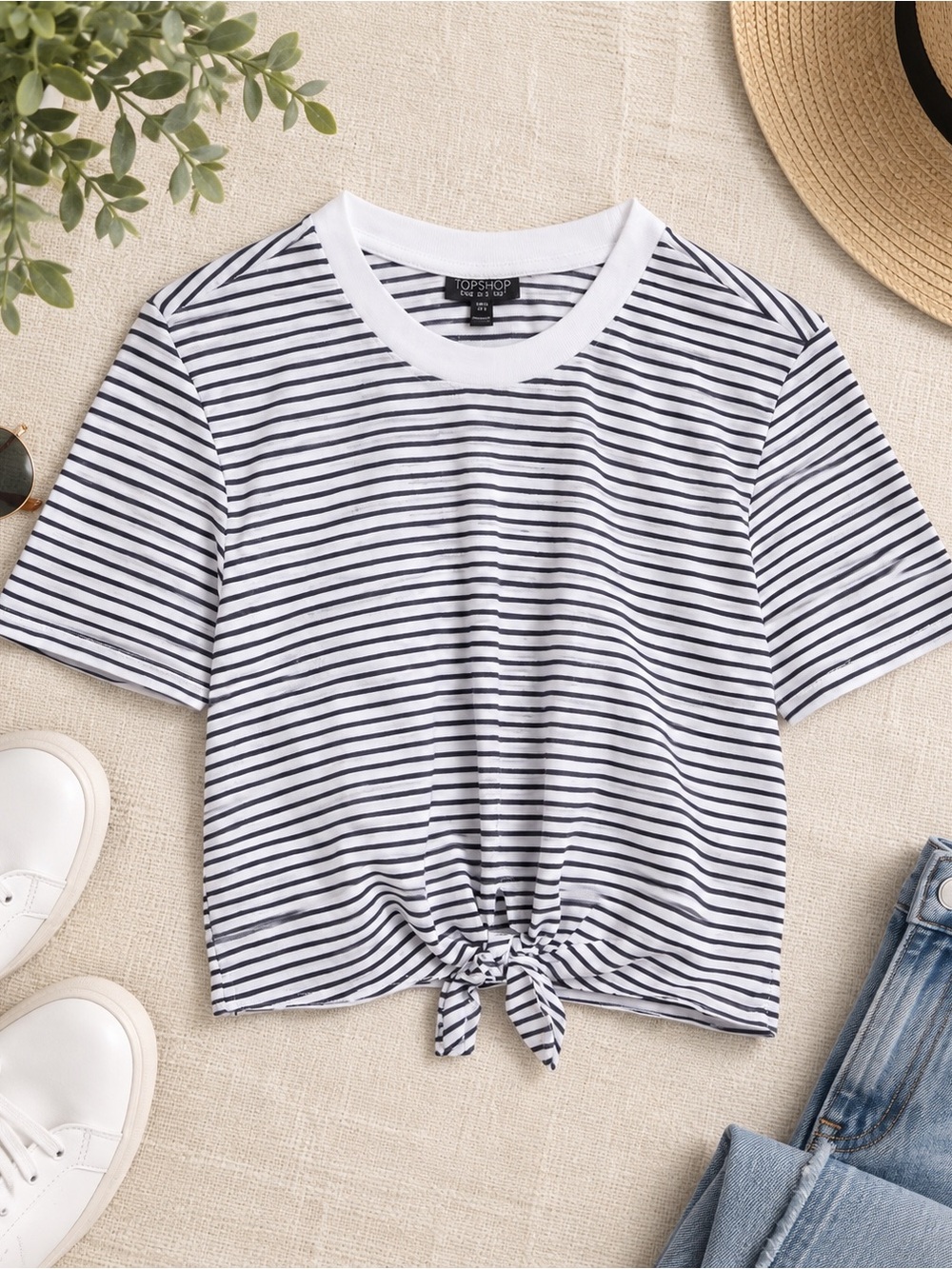 TopShop Striped Crop Top with A Tie US 2